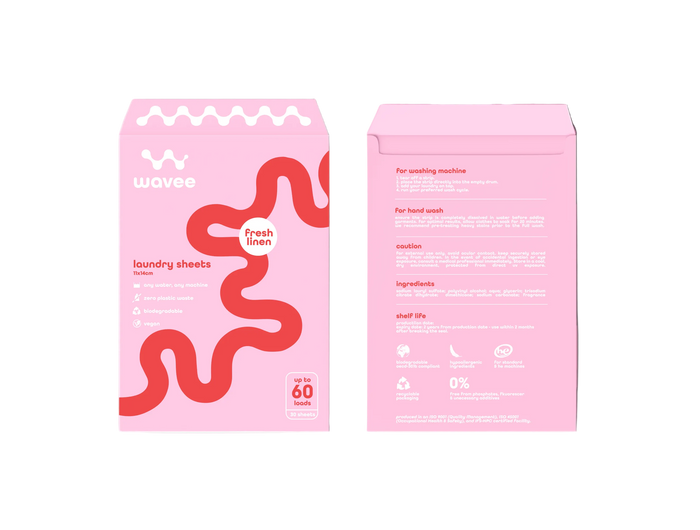 <h5><span style="text-decoration:underline">What are Wavee Laundry Sheets?</span></h5><h2>Fresh, convenient, and <em>KINDER TO SKIN</em></h2><p>Laundry sheets offer a powerful, eco-friendly alternative to traditional liquid or powder detergents by condensing cleaning power into a simple, pre-measured format.</p><p><strong>Universal Compatibility:</strong> They are designed to work in any water temperature and with any machine type, including high-efficiency (HE) models.</p><p><strong>Pre-Measured Portions:</strong> Each box contains 30 sheets, providing up to 60 loads. This removes the mess of measuring cups and prevents detergent overdose.</p><p><strong>Zero Plastic Waste:</strong> Unlike bulky plastic jugs, this packaging is designed to eliminate plastic waste entirely.</p><p><strong>Biodegradable & Vegan:</strong> The product is fully <strong>biodegradable</strong> and <strong>vegan-friendly</strong>, ensuring that your cleaning routine has a minimal environmental footprint.</p>